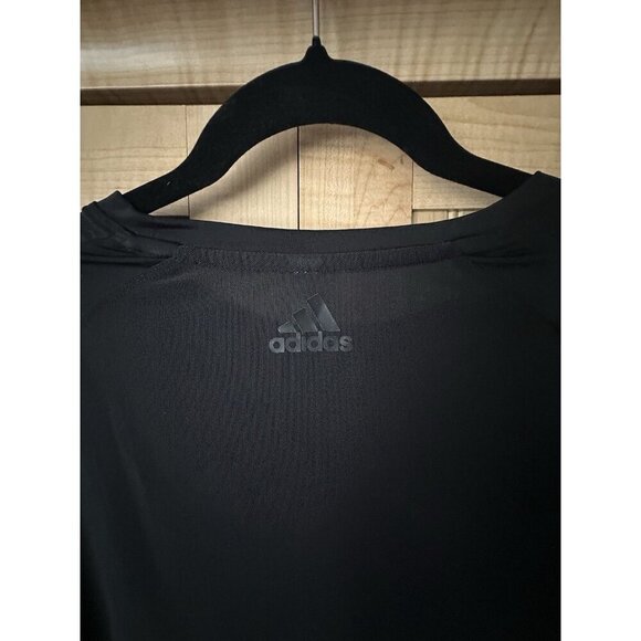 ADIDAS $50 SZ M MEDIUM BLACK MESH CROP COVER UP TEE LIGHT TOP STREETWEAR - Picture 4 of 9